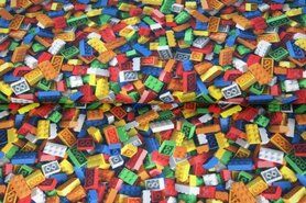 Lego stoffen - Tricot stof - French Terry - digitaal speelgoedblokjes - multi - 15299