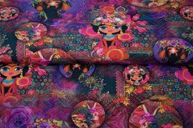 Pyjama stoffen - Tricot stof - French Terry - digitaal fantasie - multi roze - 22089