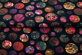Stenzo stoffen - Tricot stof - French terry - digitaal cirkels fantasie - zwart - 22090