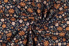 Glitter - Baumwolle - Babycord - Blumen - marineblau - 21/6279-007