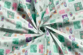 Interieurstoffen - Kerst katoen stof - sneeuwvlokjes/postzegels - mint - 20765-021