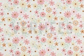 witte stoffen - Katoen met coating - bloemen - wit - 6040-015