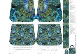 100% katoen stoffen - Canvas stof - digitaal paneel voor tas - pauwenveren - groen blauw - 21014