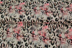 Zandbeige stoffen - Tricot stof - digitaal tijger - zandbeige - 22903-22