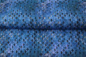Uitverkoop - Tricot stof - digitaal abstract - blauw - 22964-09