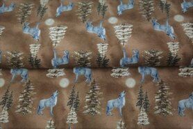 Braune Stoffe - Jersey Stoff - French Terry - digitale Wölfe - braun - 22541-33
