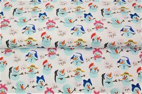 Sneeuwpop stoffen - Tricot stof - French Terry - digitaal sneeuwpoppen - wit - 22549-02