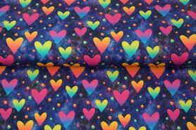Hart motief stoffen - Tricot stof - French Terry - digitaal hartjes - blauw - 22513-15