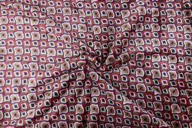 Retro motief stoffen - Fleece stof - cuddle fleece - retro - rood paars roze - K32010-160
