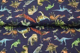Trui stoffen - Sweattricot - digitaal dino's - donkerblauw - 22704-15S