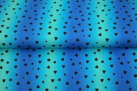 Tricot kinderstoffen - Tricot stof - French Terry - digitaal sterretjes en hartjes - blauw - 22563-09