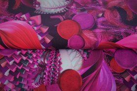 95% katoen, 5% elastan stoffen - Tricot stof - digitaal abstract - roze - 22011-14