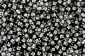 katoenen stoffen bloemen - Katoen stof - bloemen - zwart - 69508-02
