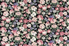 katoenen stoffen bloemen - Baumwolle - Blumen - schwarz - 706040-03