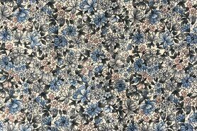 katoenen stoffen bloemen - Baumwolle - Blumen - blau altrosa - 97128-1