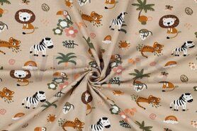 Tricot stoffen - Tricot stof - safari dieren - zandbeige - 5645-020