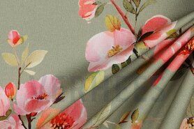 VH stoffen - Canvas stof - digitaal bloemen - mosgroen - 5940-006