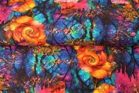 Witte tricot stoffen - Tricot stof - digitaal bloemen fantasie - multi - 22005-09
