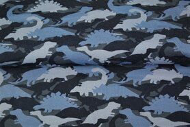 Jersey stoffen - Tricot stof - dino's - multi blauw - 22612-15