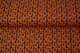 Oranje stoffen - Tricot stof - abstract - zwart oranje - 22618-13