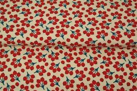 95% Baumwolle, 5% Elastan - Jersey Stoff - berry - off-white - 22607-02