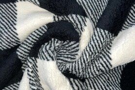 Gestrickt - Fleece stof - ultra soft - ruit - zwart/gebroken wit - B302