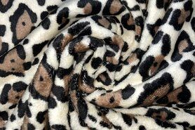 Zachte stoffen - Fleece stof - ultra soft - panterprint - gebroken wit - B304 