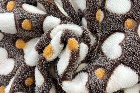 Fleece - Fleece Stoff - Cuddlefleece - Herzen - braun/gebrochen weiß/orange - B309