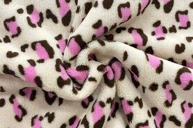 Kledingstoffen - Fleece stof - cuddle fleece - panterprint - heel lichtbeige/roze/bruin - B313
