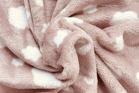 Oudroze stoffen - Fleece stof - cuddle fleece - wolkjes - oudroze - B315
