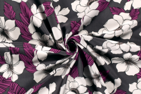 Donkergrijs - Viscose stof - bloemen - donkergrijs - 20165-068