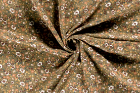 Viscose stoffen - Viscose stof - bloemen - mosgroen - 20164-054