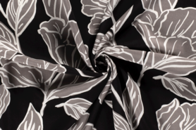 Bloemen motief stoffen - Viscose stof - bloemen en bladeren - zwart - 20153-069
