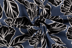 Blumenmotiv - Viskose Stoff - Blumen und Blätter - blau - 20153-008