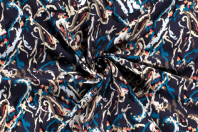 Abstract stoffen - Viscose stof - abstract - donkerblauw/multi - 20156-007