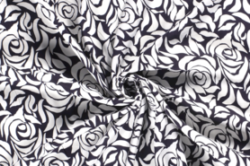 Gewebt - Viscose Stoff - Blumen - marineblau - 20151-008