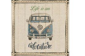Oeko-Tex stoffen - Gobelin paneel - volkswagen busje - lichtbeige/lichtblauw - P002