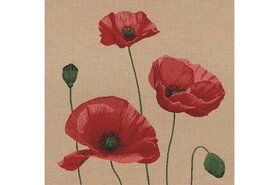 Oeko-Tex stoffen - Gobelin paneel - klaprozen - beige/rood - P005