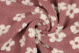 Bont stoffen - Bont stof - teddy - bloemen - oud roze / ecru - 4739-003