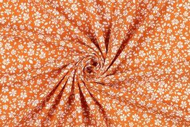 Orange - Viskose Stoff - Stretch - Blumen - orange weiß - 22/5749