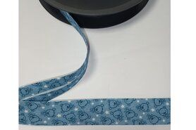 Katoenen band - Biasband 20 mm - beertjes - blauw - Bi297.70