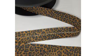 Katoenen band - Biasband 20 mm - leopard - bruin zwart - Bi250.44
