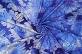 Blauwe stoffen - Tricot stof - Tie Dye - bloemen - blauw - 20607-650