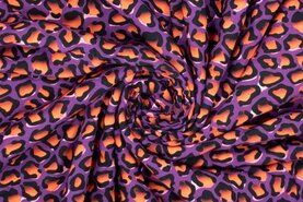 Dierenmotief stoffen - Viscose stof - digitaal leopard - paars oranje - 922812-21