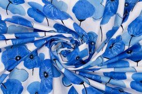 katoenen stoffen met print - Katoen stof - digitaal bloemen - blauw wit - 923453-41