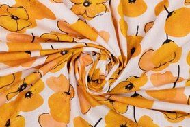 katoenen stoffen met print - Katoen stof - digitaal bloemen - geel wit - 923453-40