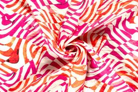 Roze stoffen - Viscose stof - nylon twill - abstract - roze oranje - 21031-017