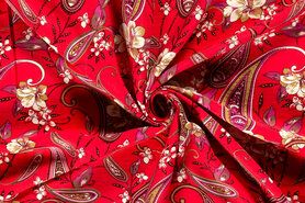 Blouse stoffen - Viscose stof - twill - paisley - rood - 21039-016