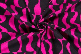 Roze stoffen - Viscose stof - borken crepe - abstract - roze zwart - 21067-008