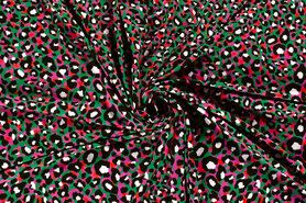 Gebreide stoffen - tricot stof - panter - groen roze - 21101-025